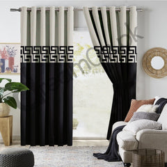 Luxury Velvet Curtains - Off White And Black