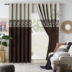 Luxury Velvet Curtains - Off White And Brown