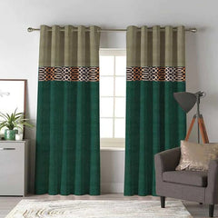 2 Shaded Jacquard Curtains - Pair (Olive & Green)