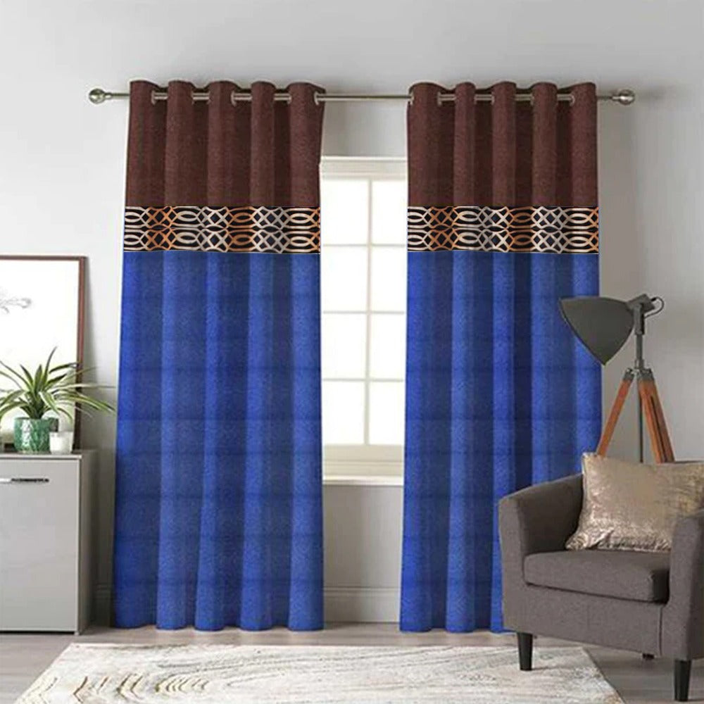2 Shaded Jacquard Curtains - Pair (Brown & Blue)