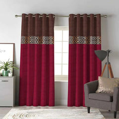 2 Shaded Jacquard Curtains - Pair (Red & Brown)