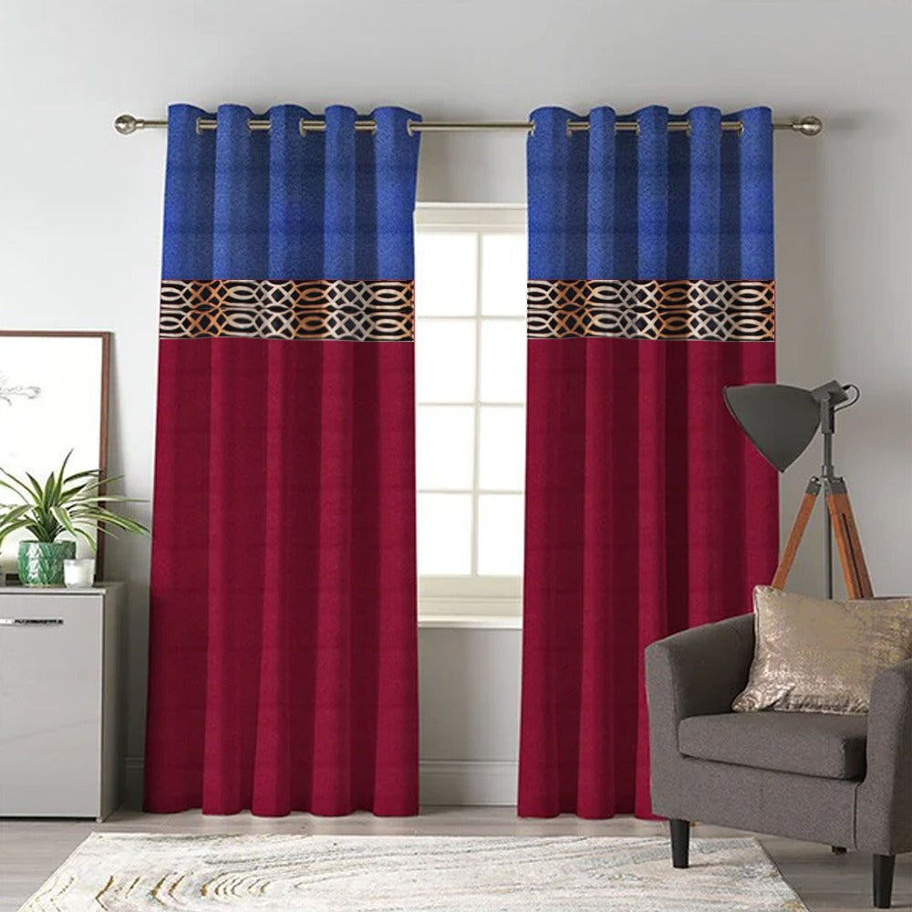 2 Shaded Jacquard Curtains - Pair ( Maroon & Blue)