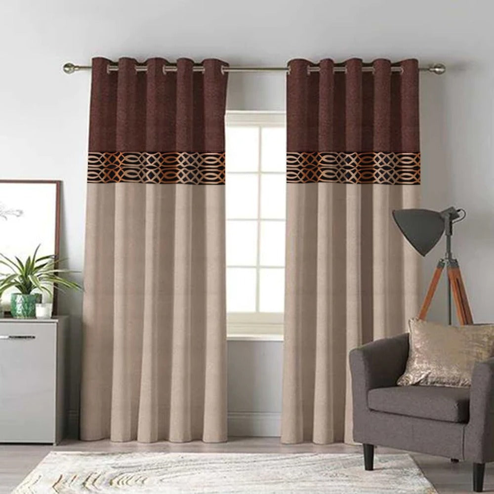 2 Shaded Jacquard Curtains - Pair (Brown & Cream)