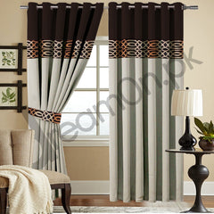 Luxury Velvet Curtains - Brown And Off White