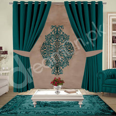 Green/Camel Blind And Curtains Set - 310