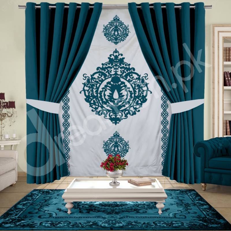 Zinc/Off White Blind And Curtains Set - 304