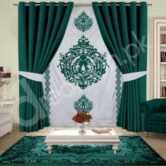 Green/Off White Blind And Curtains Set - 307