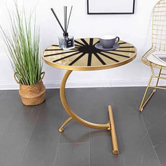 Round Marble & Steel Table Gold