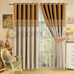 Luxury Velvet Curtains - Dull Brown And Off White