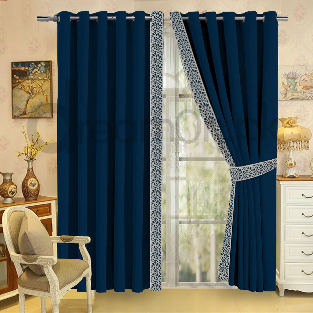 Luxury Velvet Curtains - Navy Blue & Off White