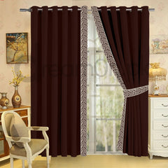 Luxury Velvet Curtains - Dark Brown & Off White