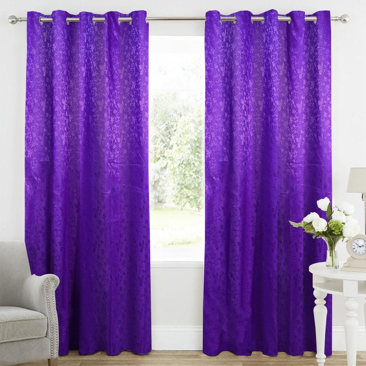 Trendy Jacquard Purple Curtains - Pair 20186