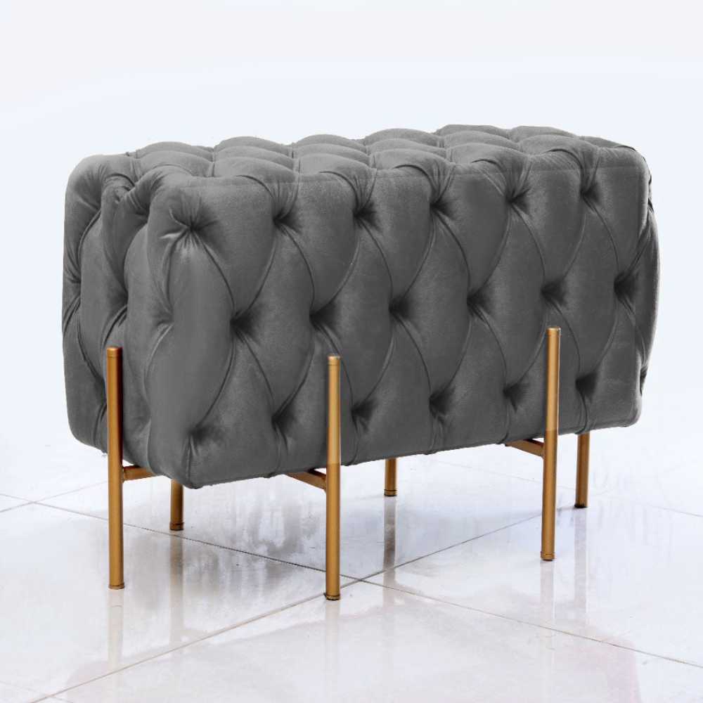 2 Seater Quilted Wooden Stool With Steel Stand - DM-119