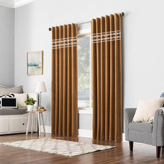 Luxury Velvet Curtains (2 Panels Brown with White Embriodery
