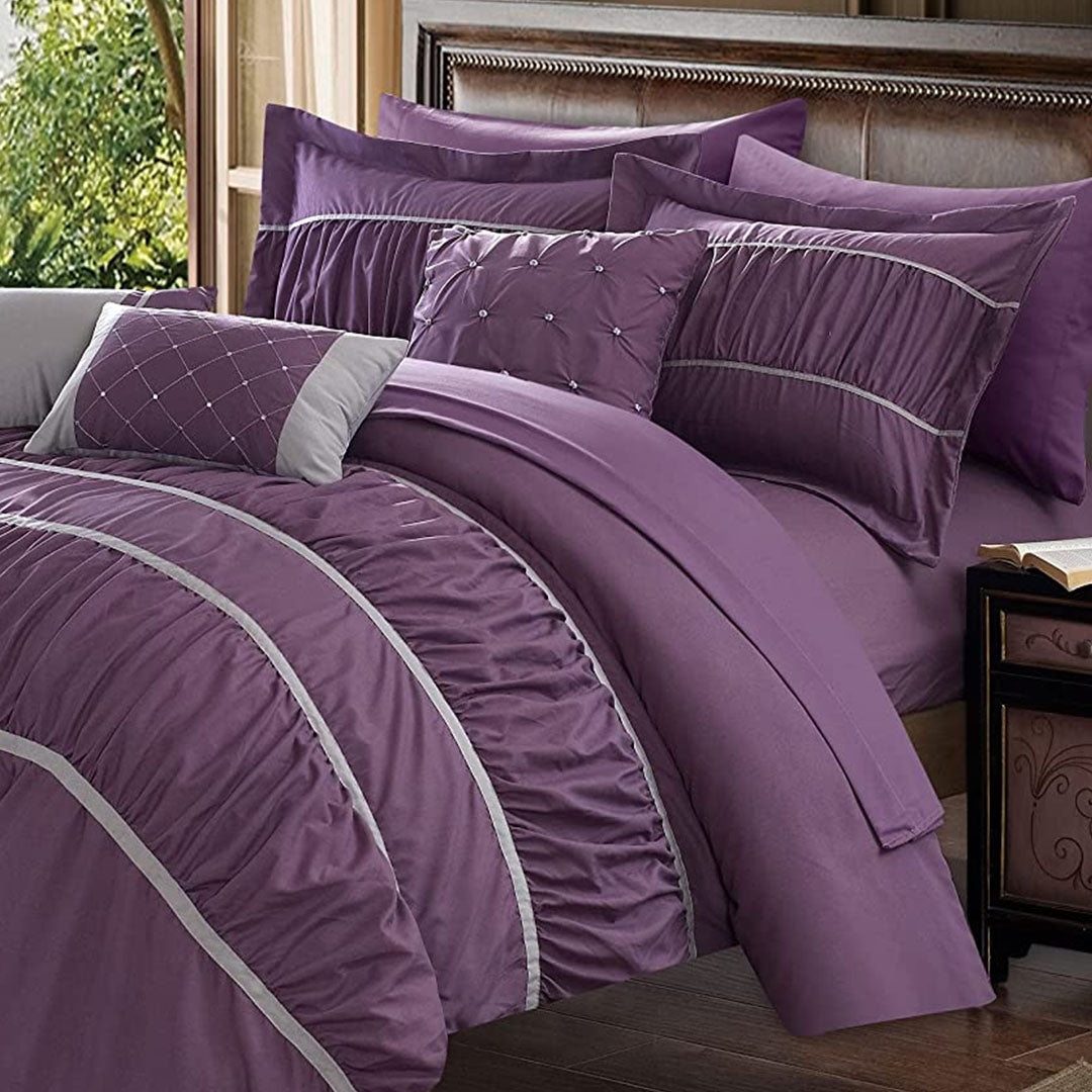 Luxury Centre Frill Bridal Bedding Set 9 Pcs-Purple