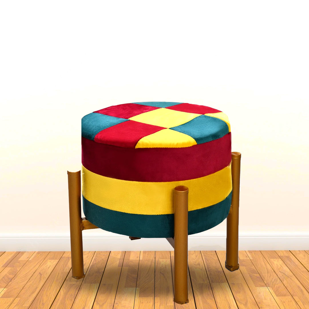 Velvet Multi-Shade stool with Metal Stand