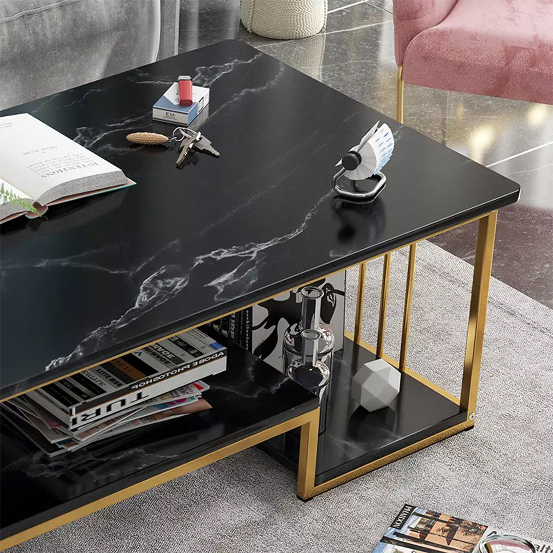Luxury Two Layer Living Room Table Black Top