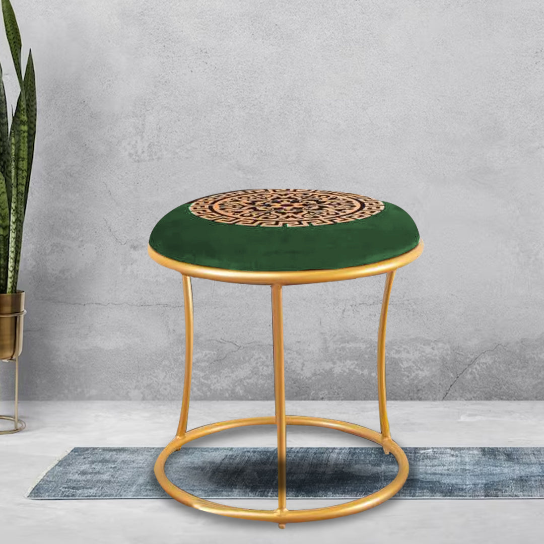 Wooden Stool - Luxury Round Metal Stool Green